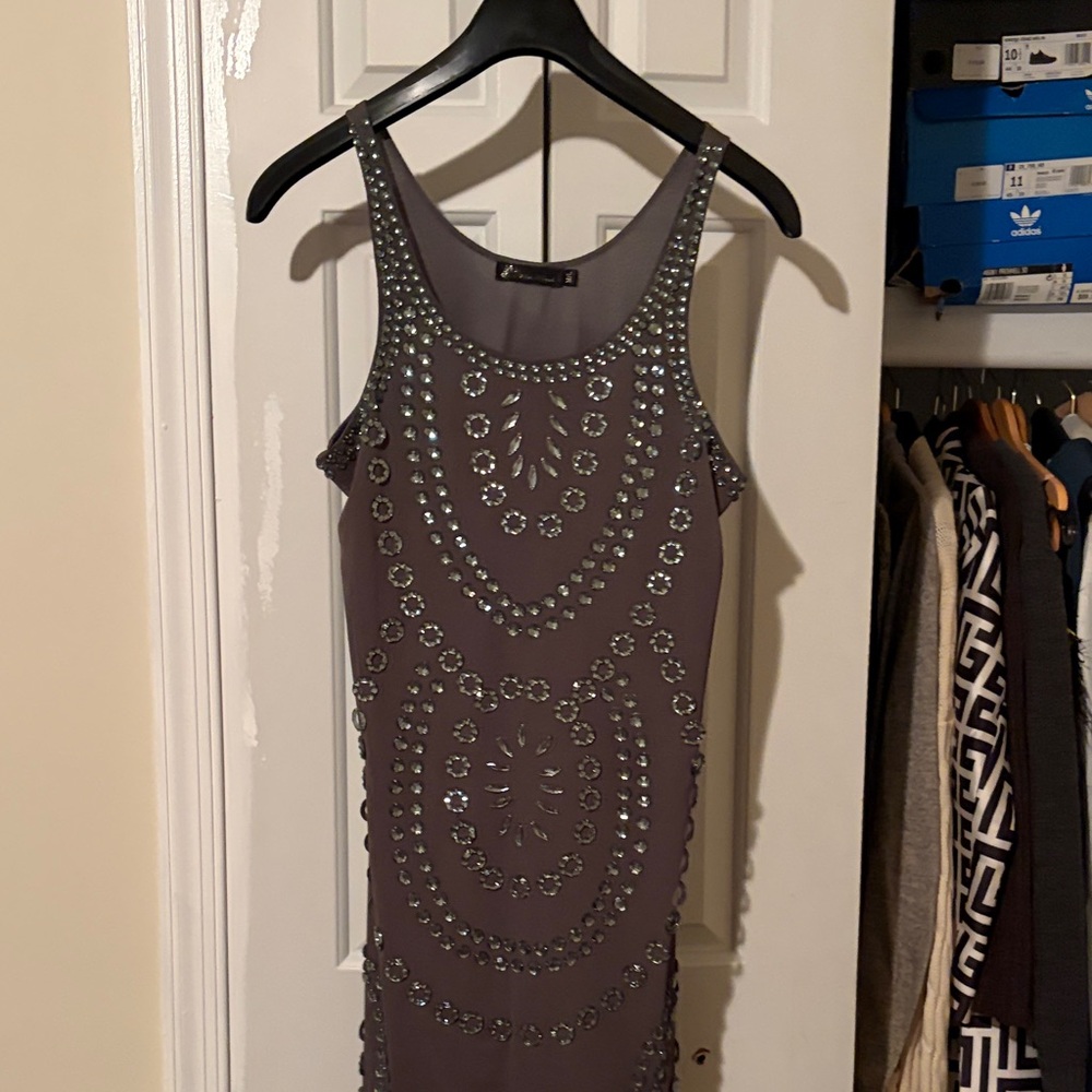 Chic Embellished Gray Mini Dress
